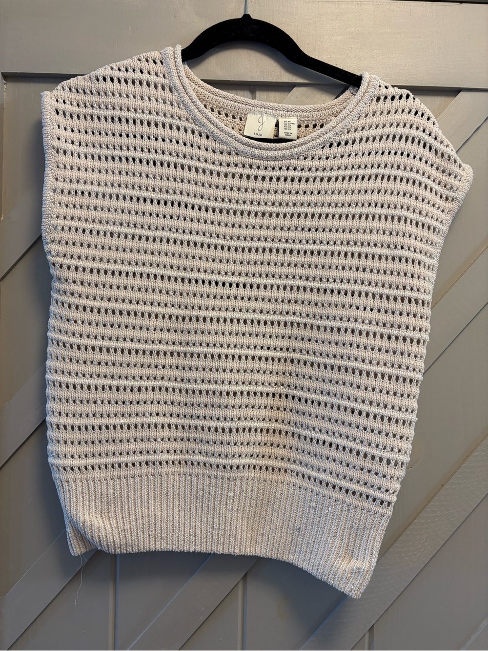 Joie Cream with slight sparkles Open-Knit Sleeveless Crewneck Sweater